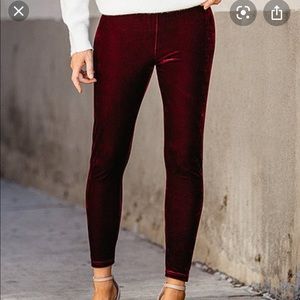 Burgundy maroon velvet leggings